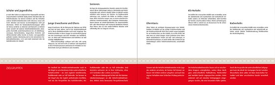 Gestaltung einer Doppelseite - Konzeptbroschüre Nürnberger Rücksichtskampagne im Srassenverkehr