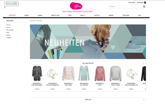 Fair-Trade-Mode im glore Online-Shop - Foto: Screenshot von www.glore.de